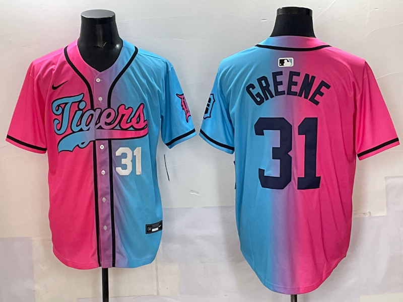 Men 2025 Detroit Tigers 31 Greene Blue pink Game Nike MLB Jersey style 01